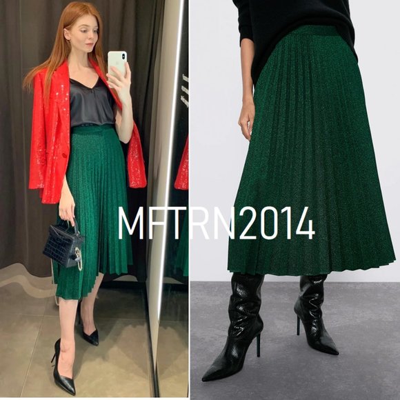 ZARA Metallic Pleated Skirt - Picture 5 of 15